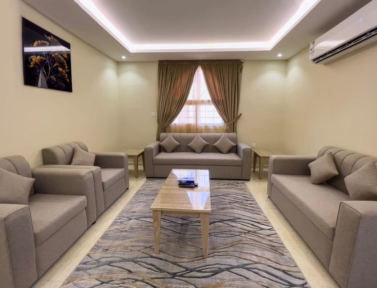 Salon avec canapés et climatisation